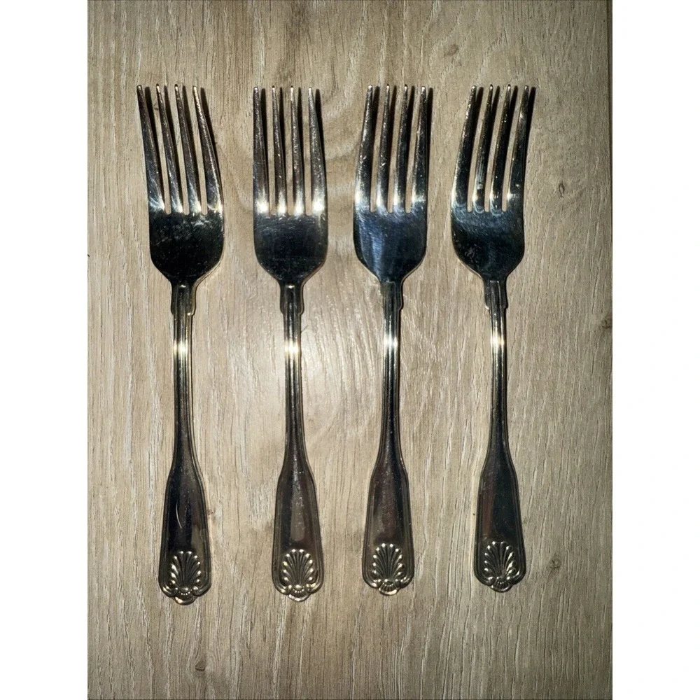 4 Vintage Salad Forks COVENTRY SHELL Retroneu Silverplate flatware‎
